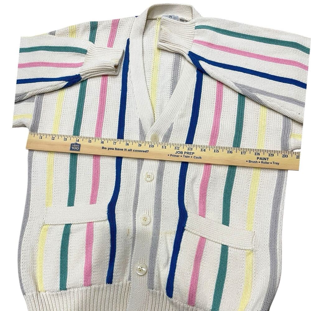 Neiman Marcus Grandpa Sweater Mens Size L Cardigan Cotton Striped 80s Colorful - Picture 5 of 5